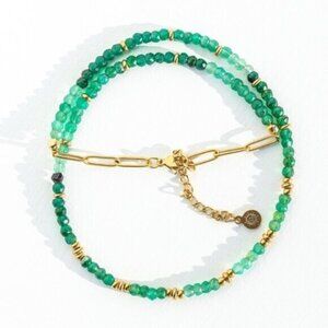 Unique Ombre Green Onyx Beaded Necklace w/ Gold Beads Non-tarnish Gold GORGEOUS